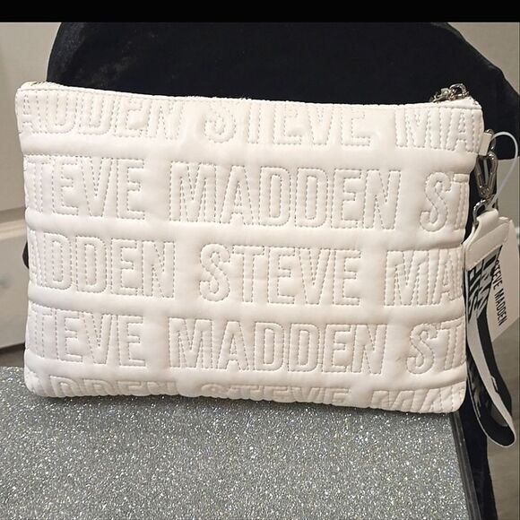 Steve Madden BMalibna Web Logo Quilted Wristlet- White